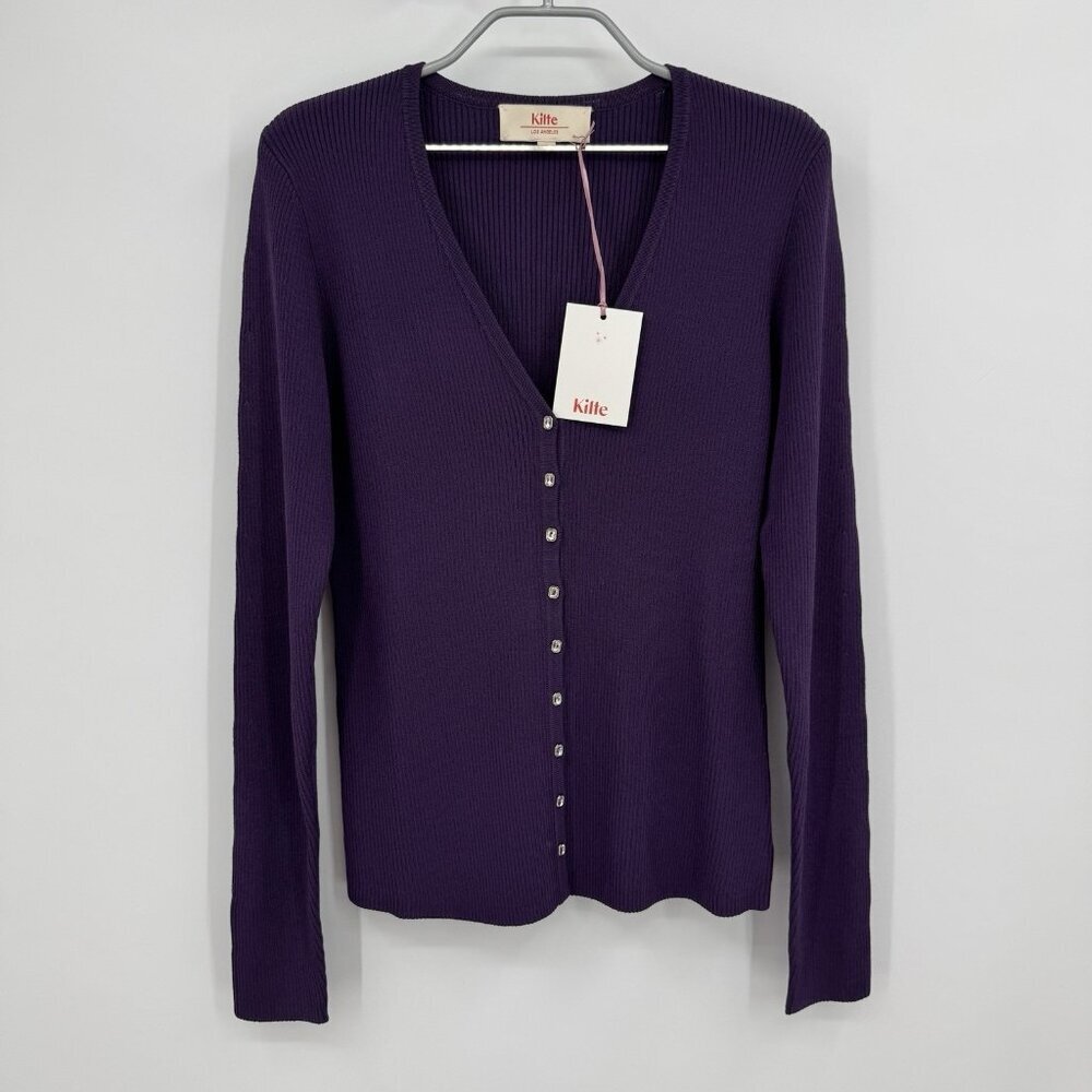 Kilte Collection The Katherine Rib Knit Cardigan size 3 L/XL Plum Purple Rayon
